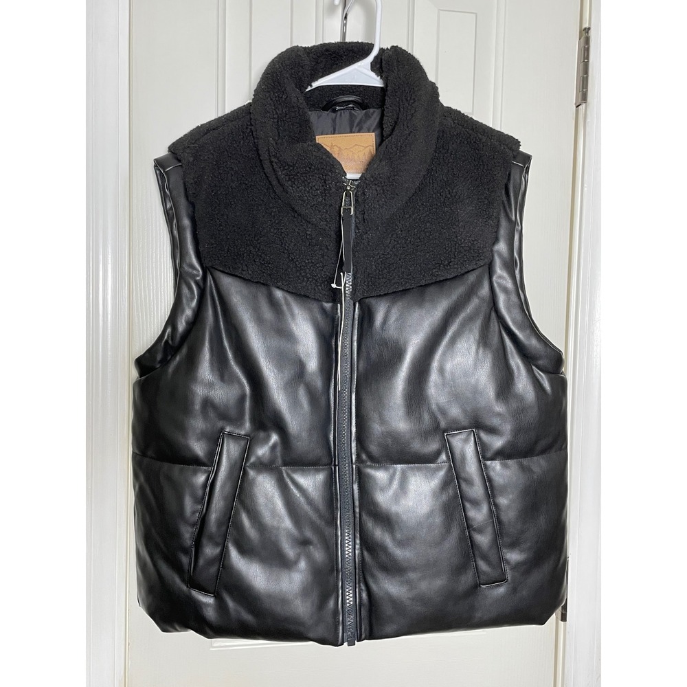 Bearpaw Womens Faux Leather Sherpa Puffer Vest Black XL 1801520 Full Zip